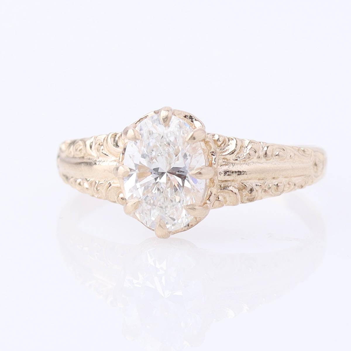 Edwardian Era Reproduction 14k Oval Cut Engagement Ring #3773-1 - Engagement Rings