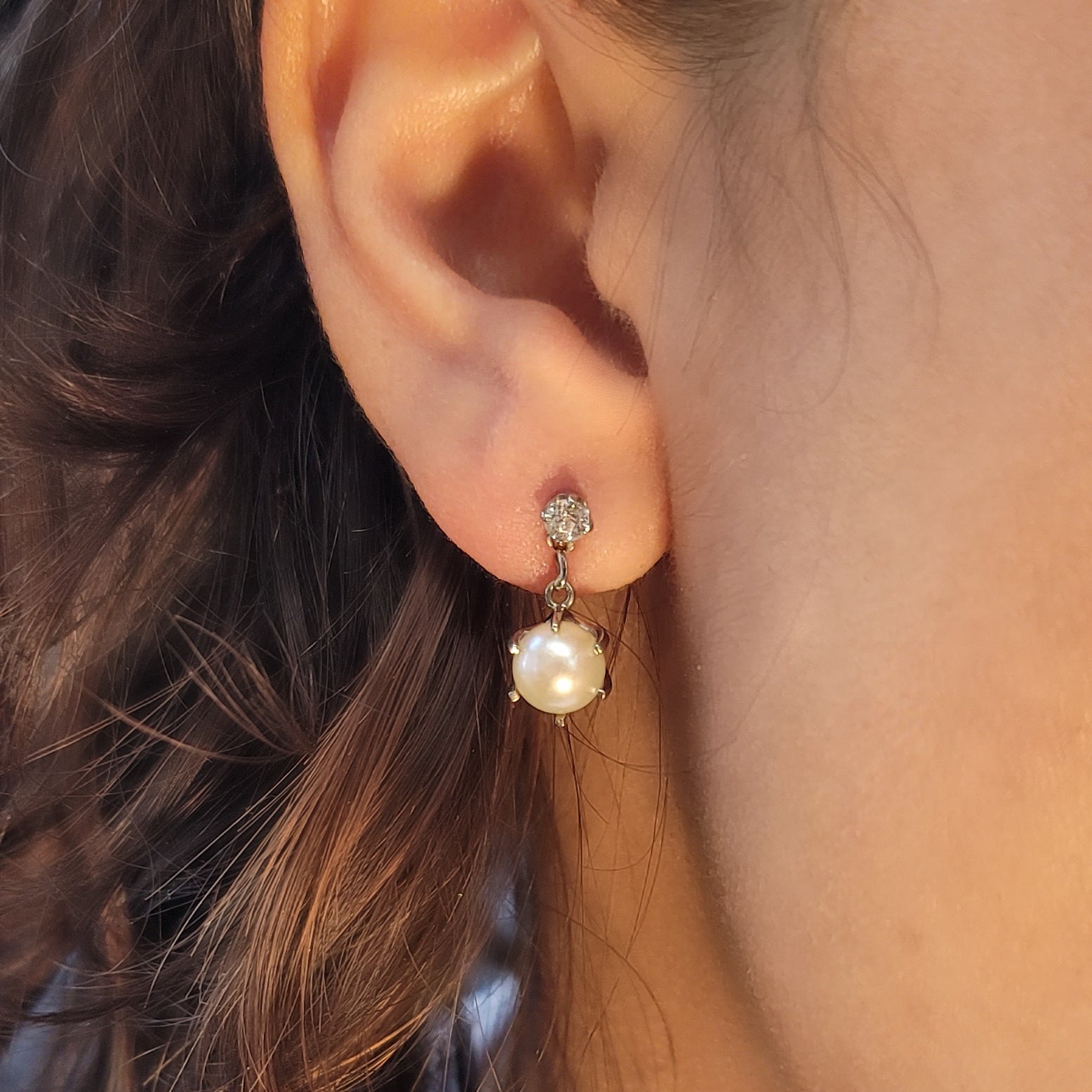 Late Art Déco Diamond and Pearl Earrings #VE566-06 - Earrings