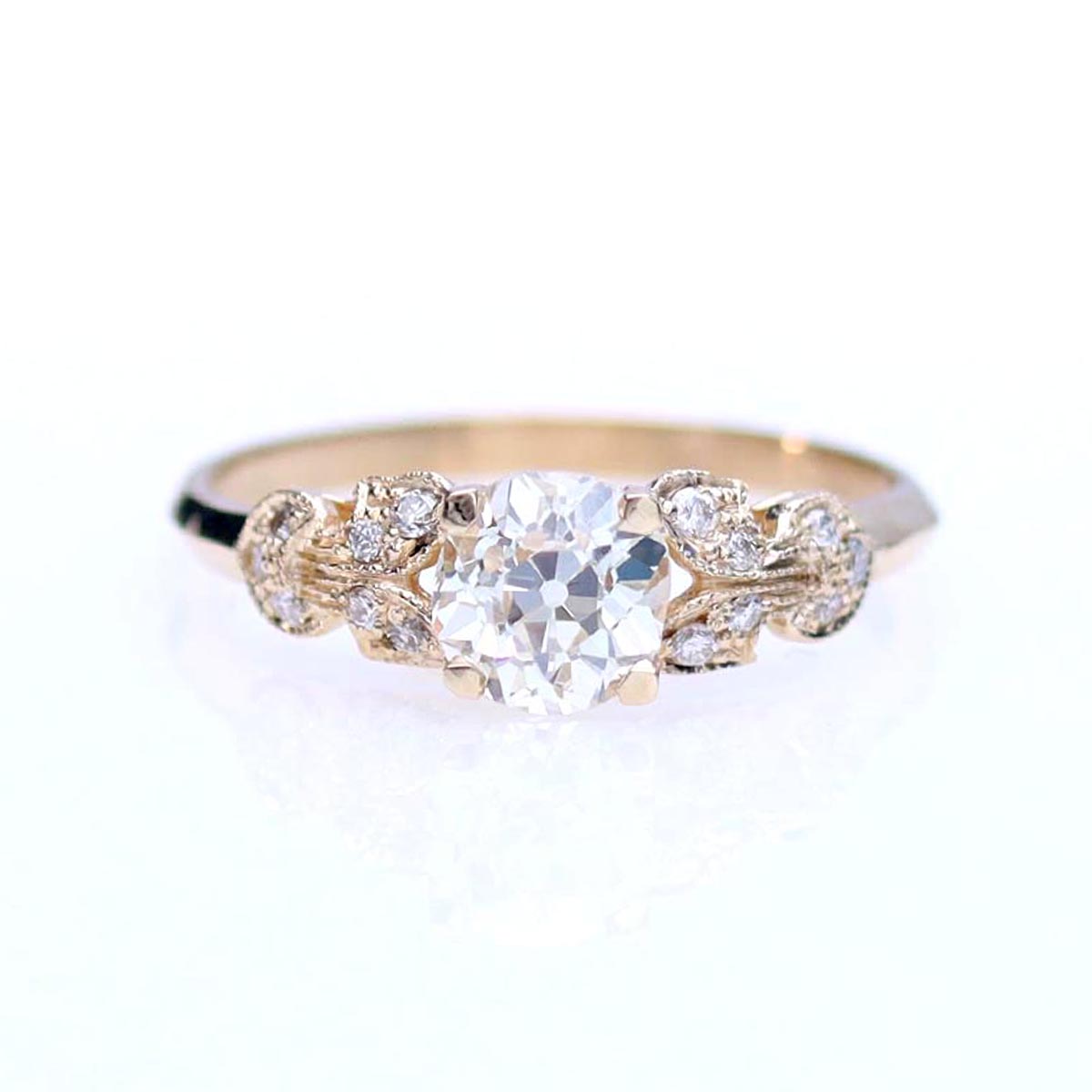 Leafy Shouldered Art Déco Reproduction Engagement Ring #3154Y14-3 - Engagement Rings