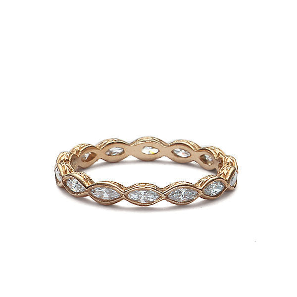 Marquise Diamond Wedding band with Design in rose gold #L3292HE 18K - Leigh Jay & Co.