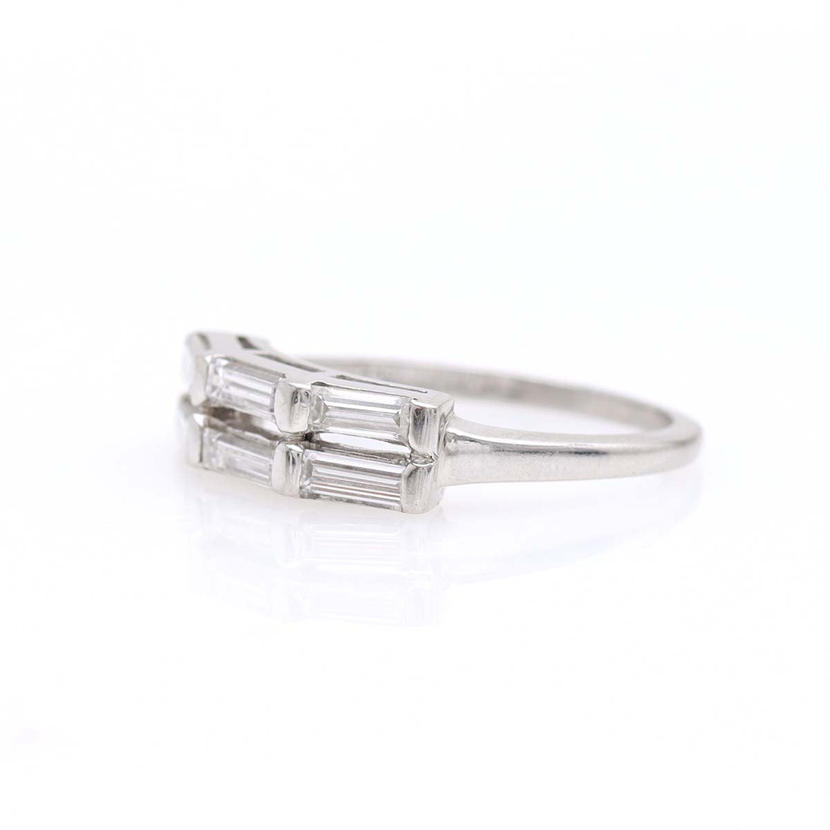 Mid-Century Platinum and Baguette Cut Diamond Wedding Band #R118-02A - Wedding Bands