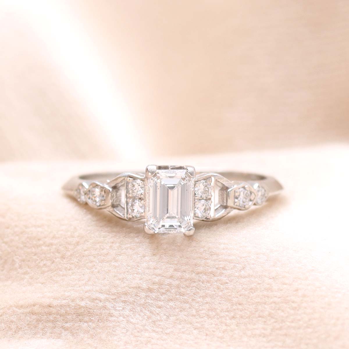 Midcentury Emerald Cut Diamond Engagement Ring. #VR160505-11 - Engagement Rings