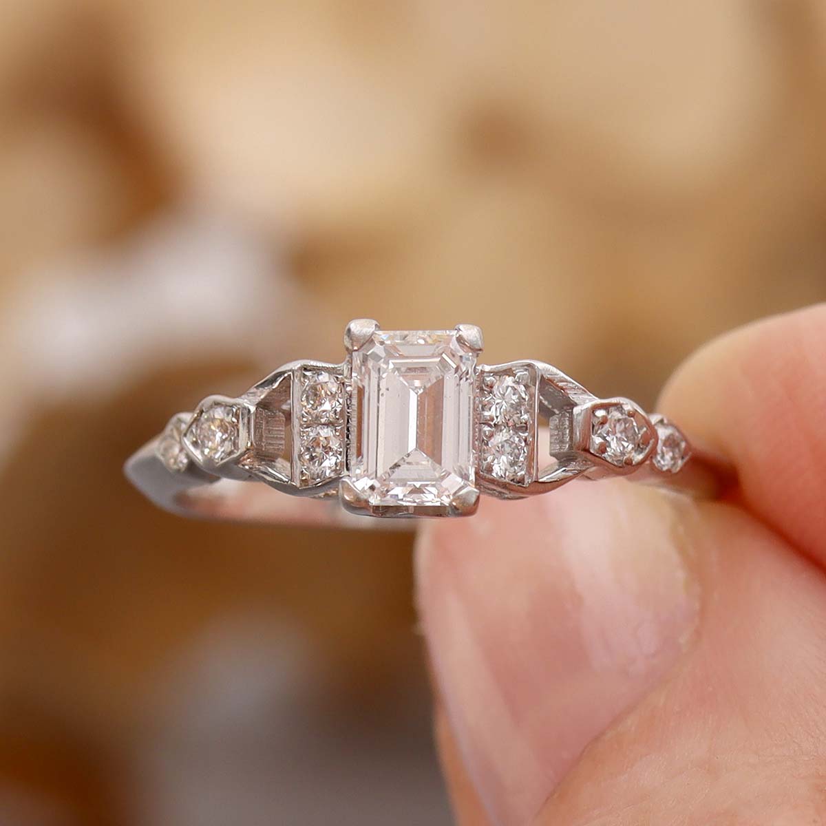 Midcentury Emerald Cut Diamond Engagement Ring. #VR160505-11 - Engagement Rings