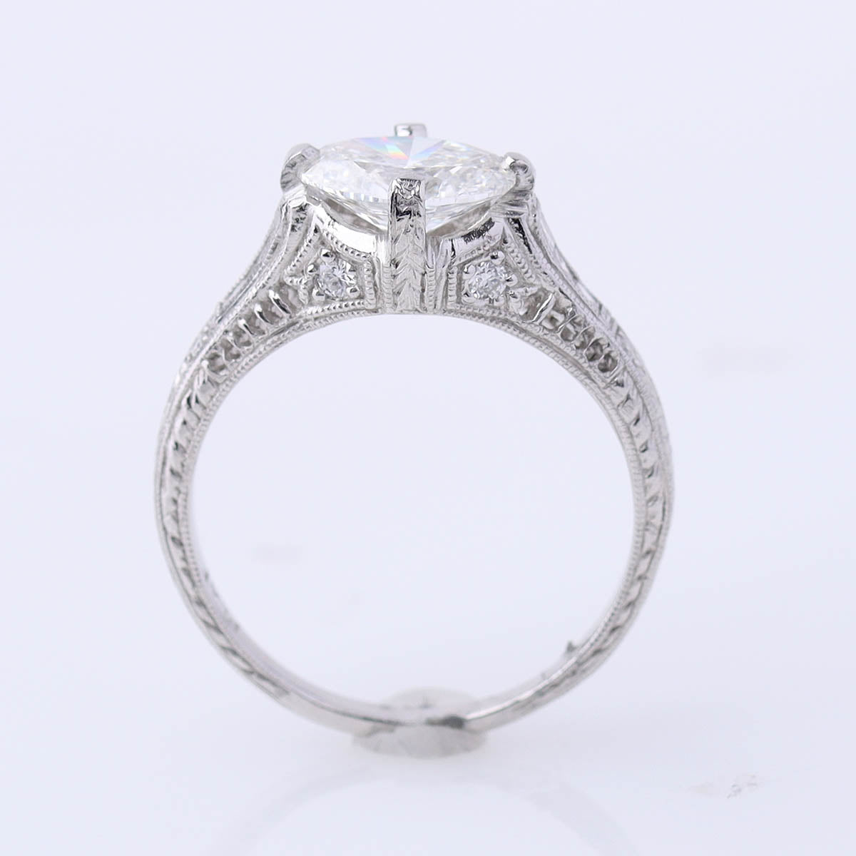 Oval Cut Art Déco Reproduction Platinum Engagement Ring #3098-2 - Engagement Rings