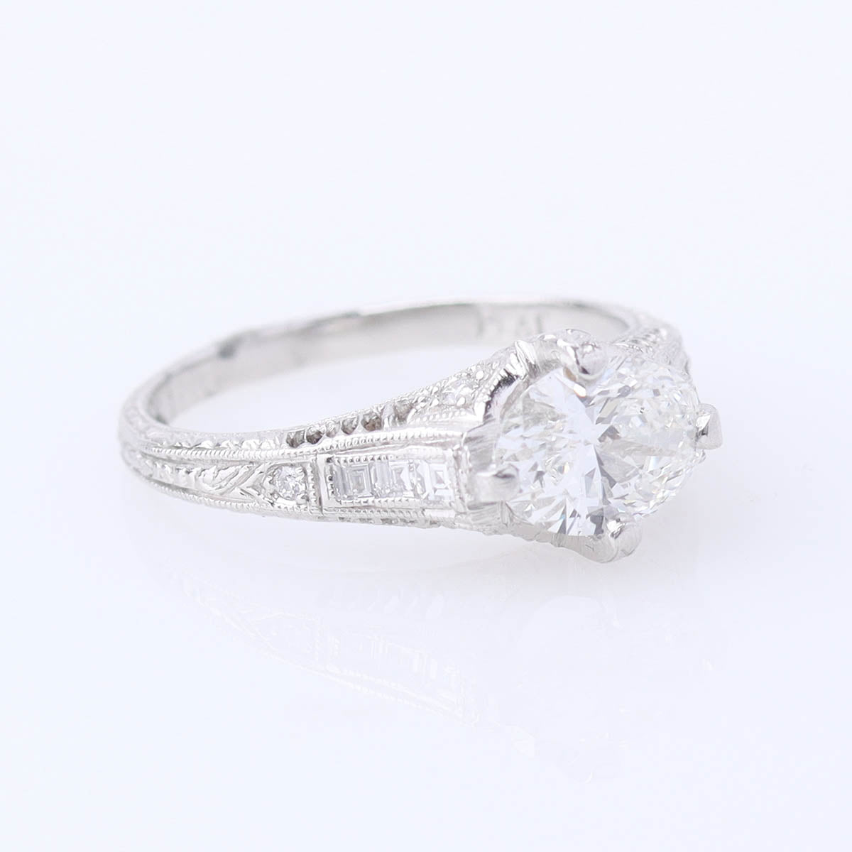 Oval Cut Art Déco Reproduction Platinum Engagement Ring #3098-2 - Engagement Rings
