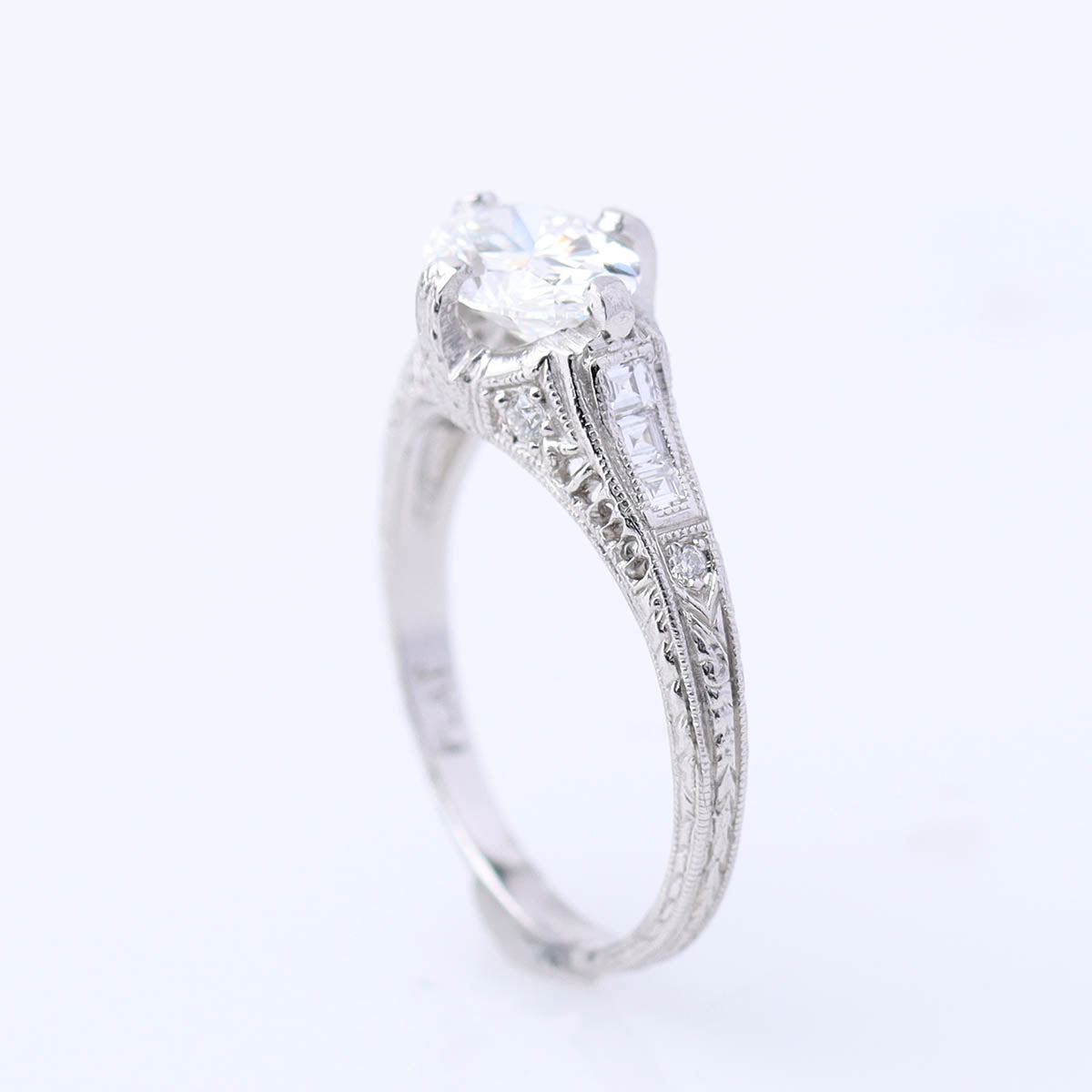 Oval Cut Art Déco Reproduction Platinum Engagement Ring #3098-2 - Engagement Rings