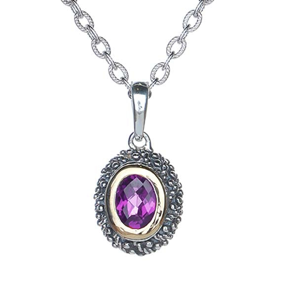 Oval  Sterling Silver Pendant with Amethyst #8251P-ACH - Leigh Jay & Co.