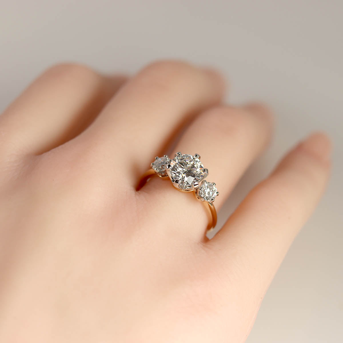 Platinum and Gold Three Stone Engagement Ring #3756-1 - Engagement Rings