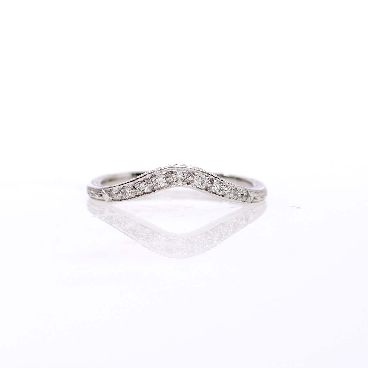 14k White Gold Curved Diamond Band #L1002W14 - Wedding Bands