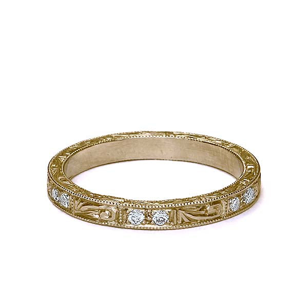 Replica 1920s Diamond Wedding Band #L3159WB - 14k Yellow Gold / 4 - Wedding Bands
