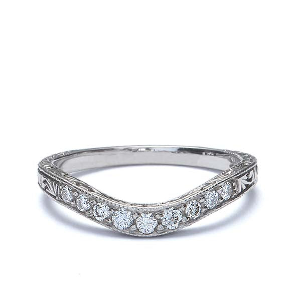 Replica Art Deco Curved Wedding Band #L2002WB - Platinum - Wedding Bands