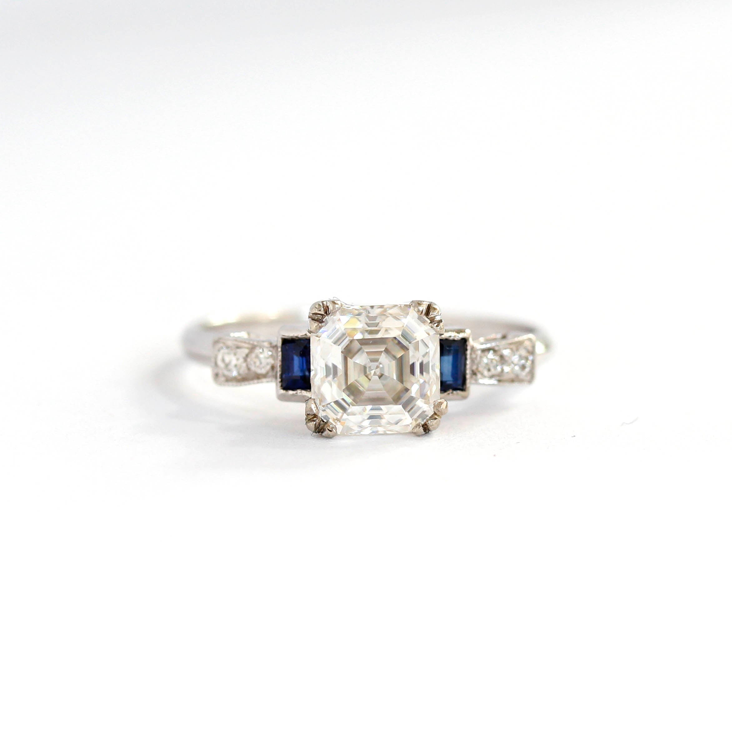 Replica Art Deco Engagement Ring set with an Asscher cut Moissanite #2445-4 - Leigh Jay & Co.