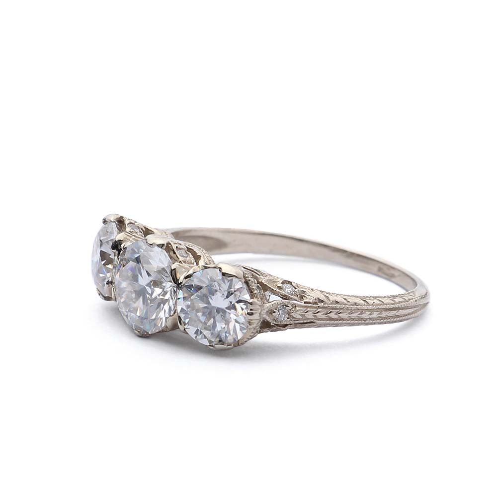 Replica Art Deco Three Stone Ring #3133-1 - Leigh Jay & Co