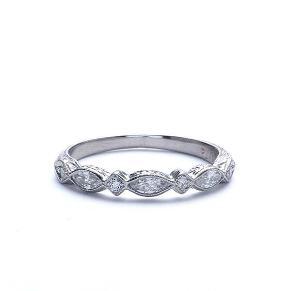 Replica Art Deco wedding band set with Marquise diamonds #L2132HEPT - Wedding Bands