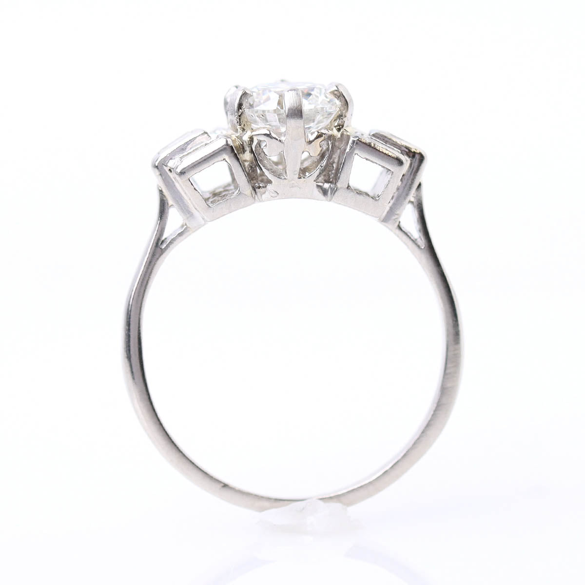 Retro Platinum Engagement Ring with Baguettes #VR21118-3 - Engagement Rings