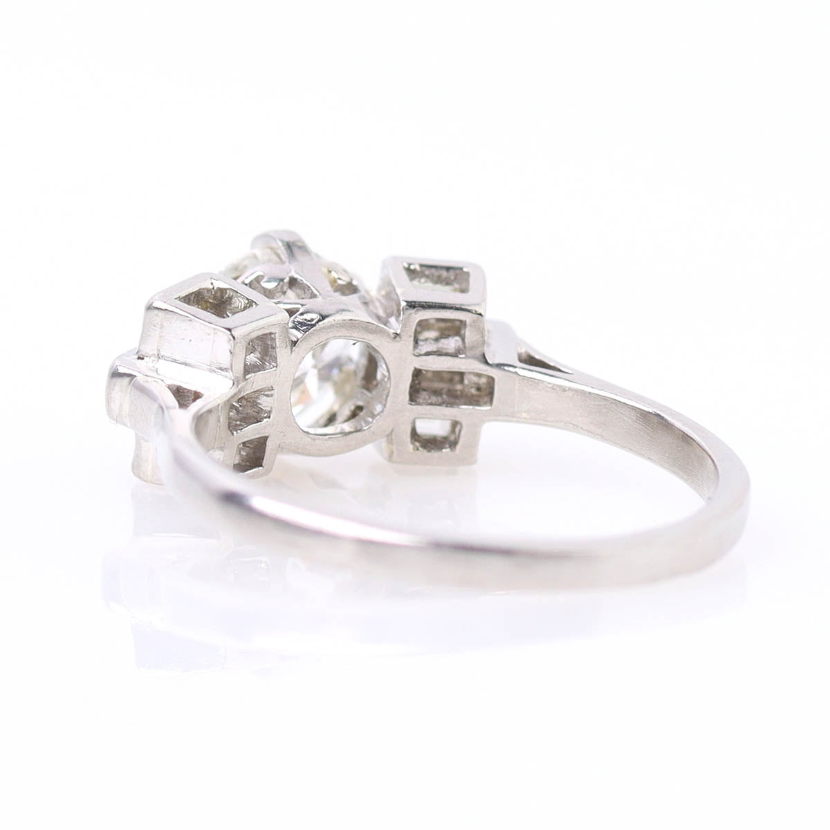 Retro Platinum Engagement Ring with Baguettes #VR21118-3 - Engagement Rings