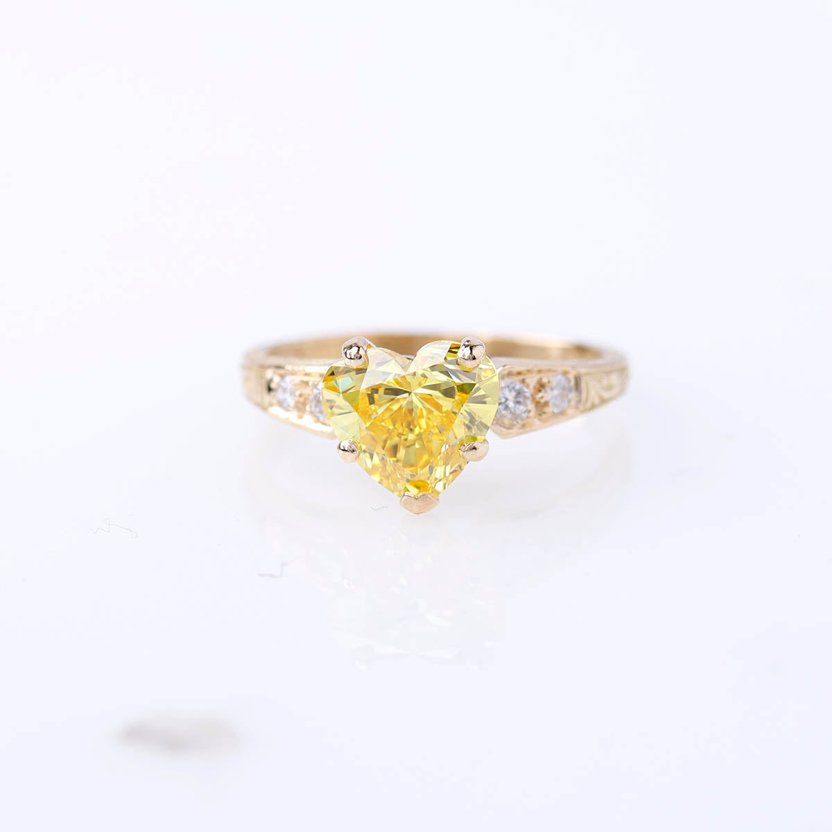 Replica Art Deco Engagement Ring with Vivid Yellow Heartshape Diamond #1033HS-2