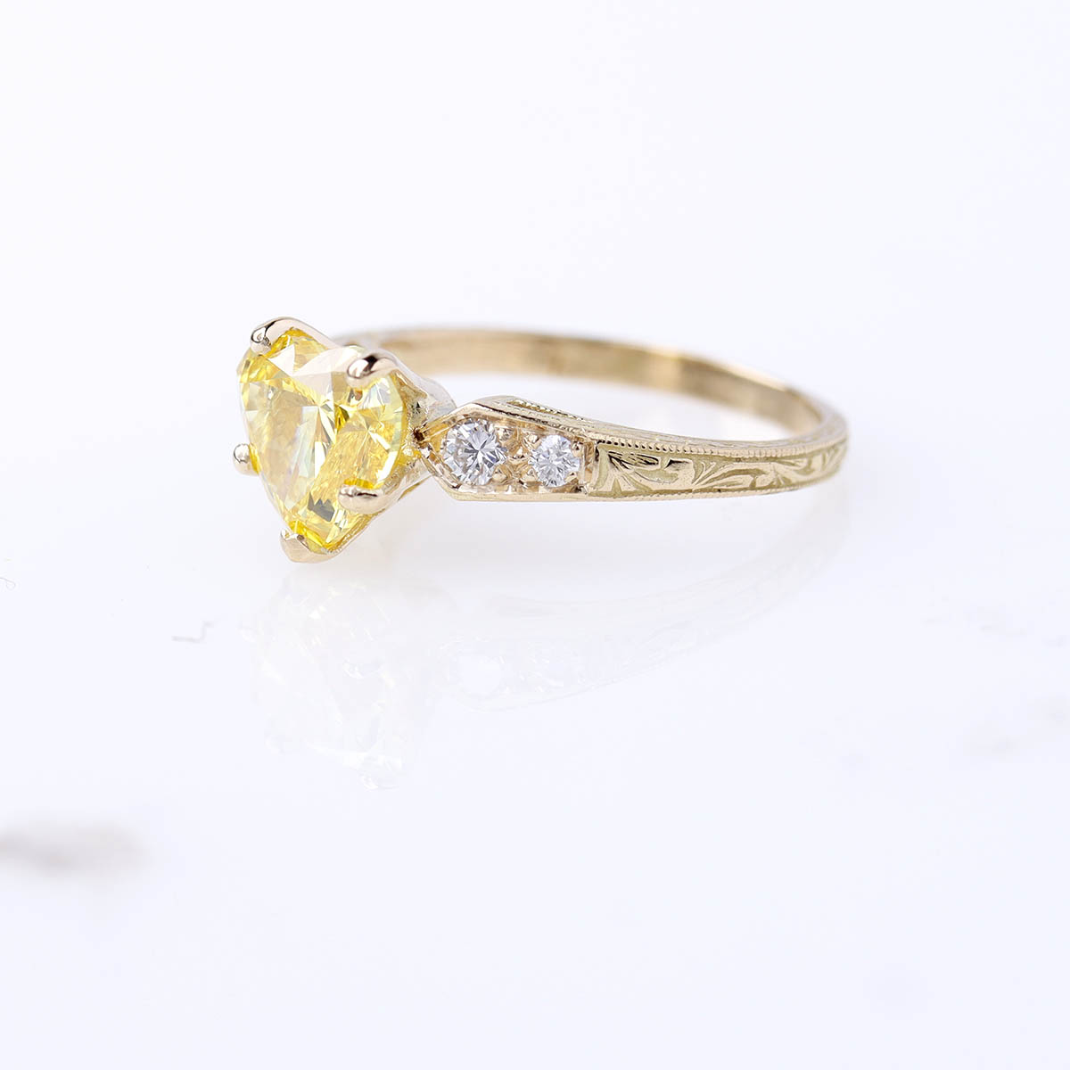 Replica Art Deco Engagement Ring with Vivid Yellow Heartshape Diamond #1033HS-2