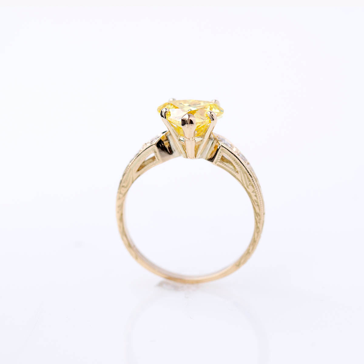 Replica Art Deco Engagement Ring with Vivid Yellow Heartshape Diamond #1033HS-2