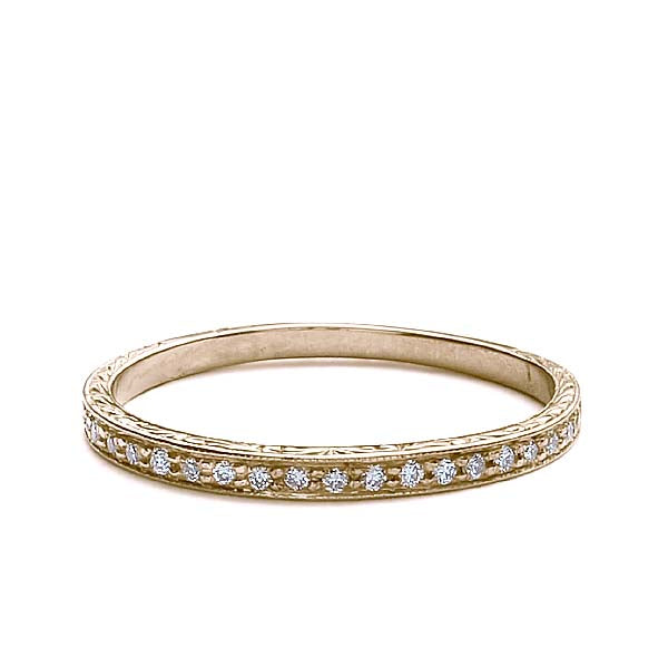 Slender Diamond Replica Art Deco Wedding Band #L3091T - 14k Yellow Gold / 4 - Wedding Bands