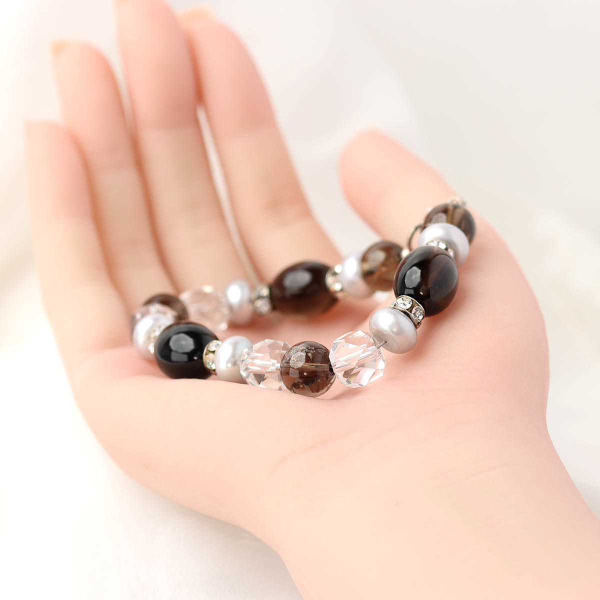 Smokey Quartz & Freshwater Pearl Bead Bracelet #LB1989
