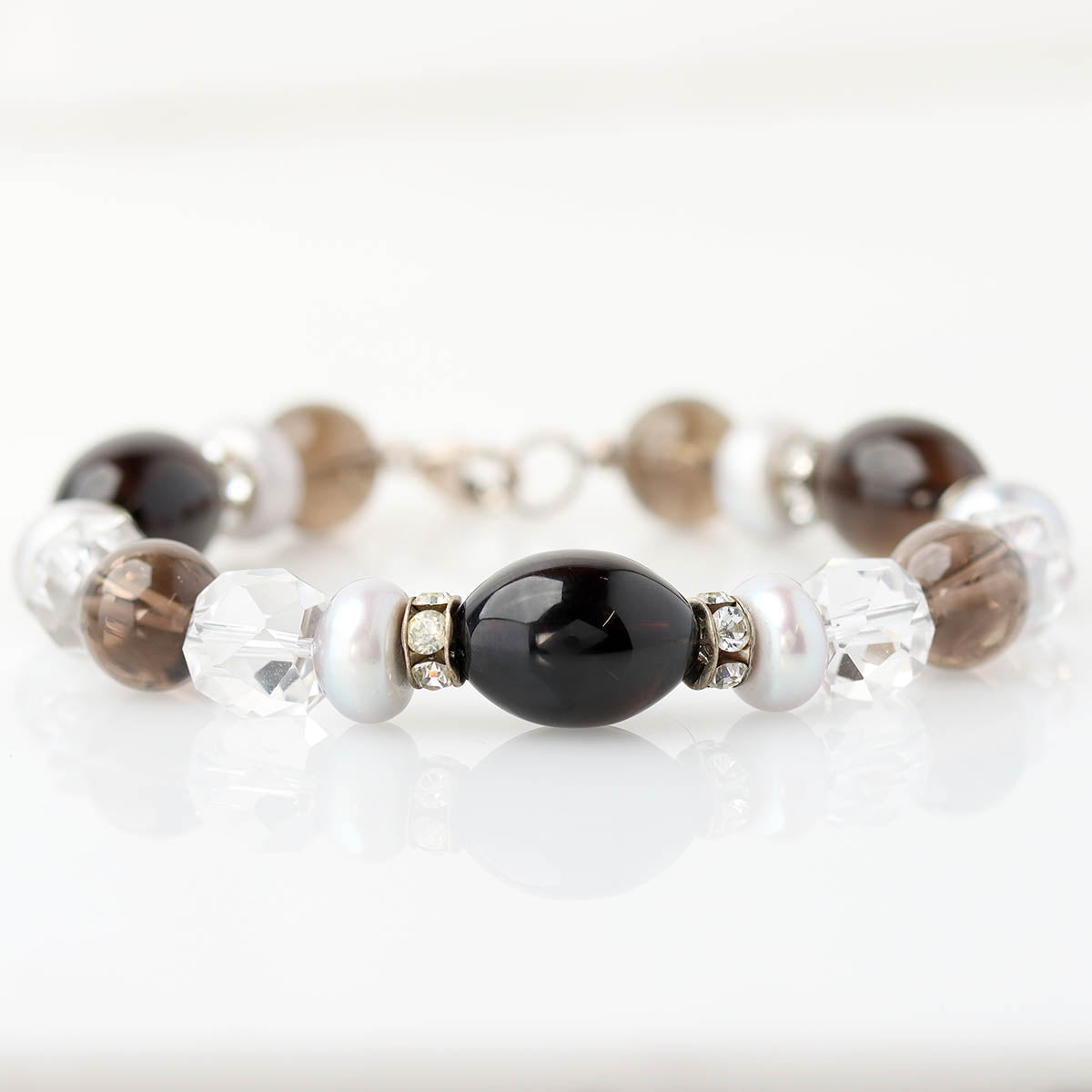 Smokey Quartz & Freshwater Pearl Bead Bracelet #LB1989