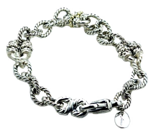 Sterling Silver and 18K Yellow Gold Textured Link Bracelet #8301BR - Bracelets