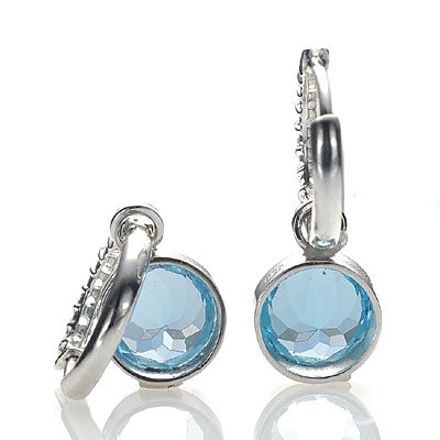 Sterling Silver Hoop and Charm Blue Topaz Earrings #7115E-BTWS - Earrings