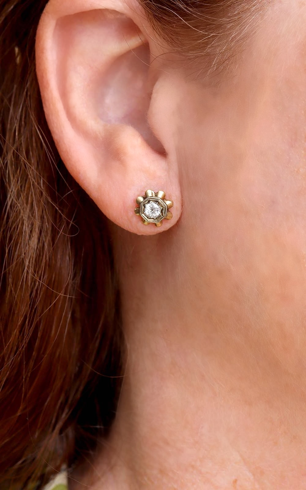 1920s Flower Style Diamond Earrings. #VER140919-01