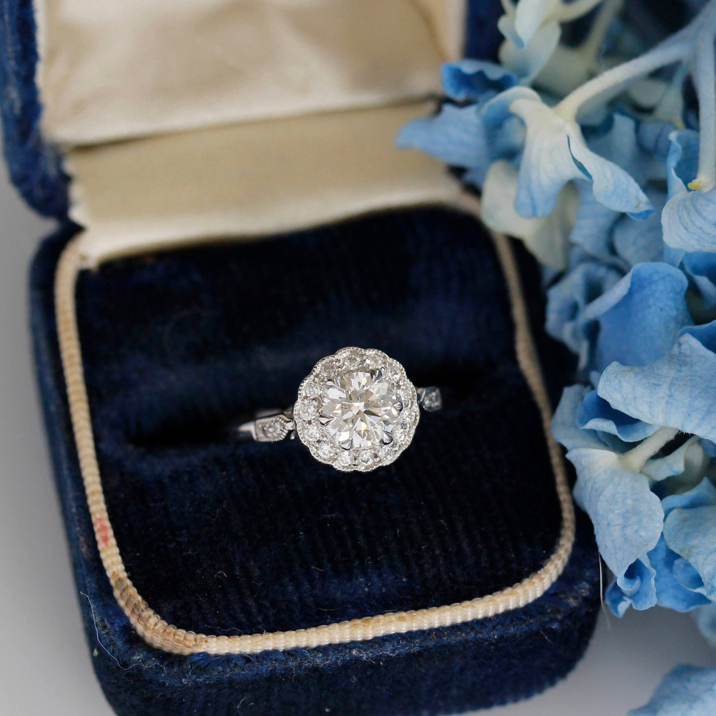 Vintage inspired Diamond Halo Engagement Ring #3306-10 Default Title