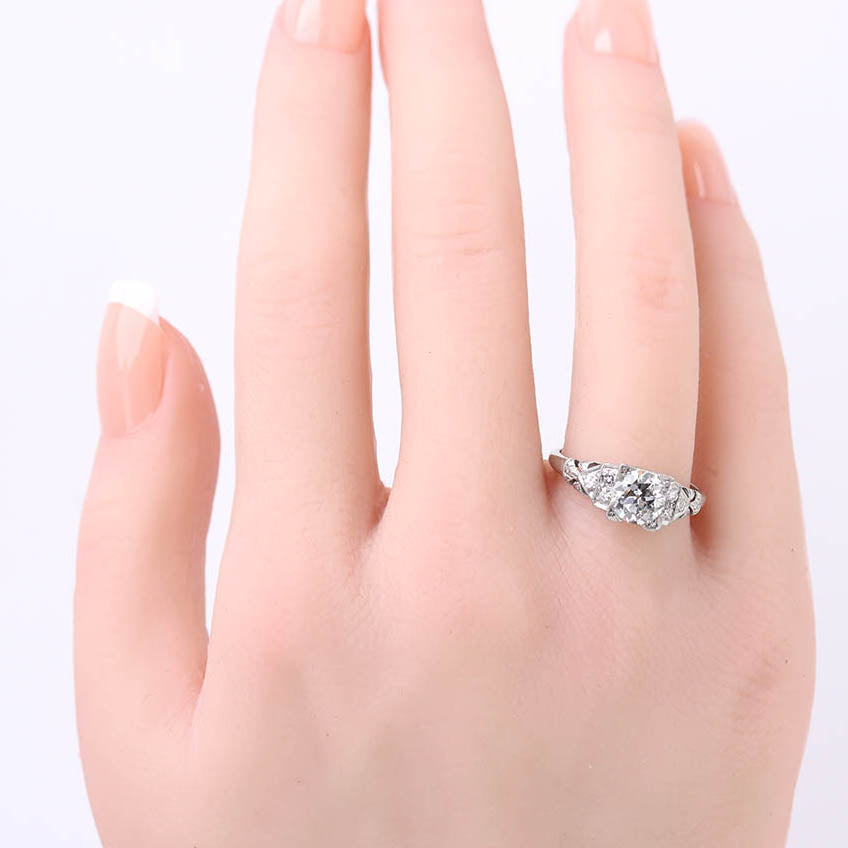 1920s Art Déco Platinum Engagement Ring #VR180821-1A