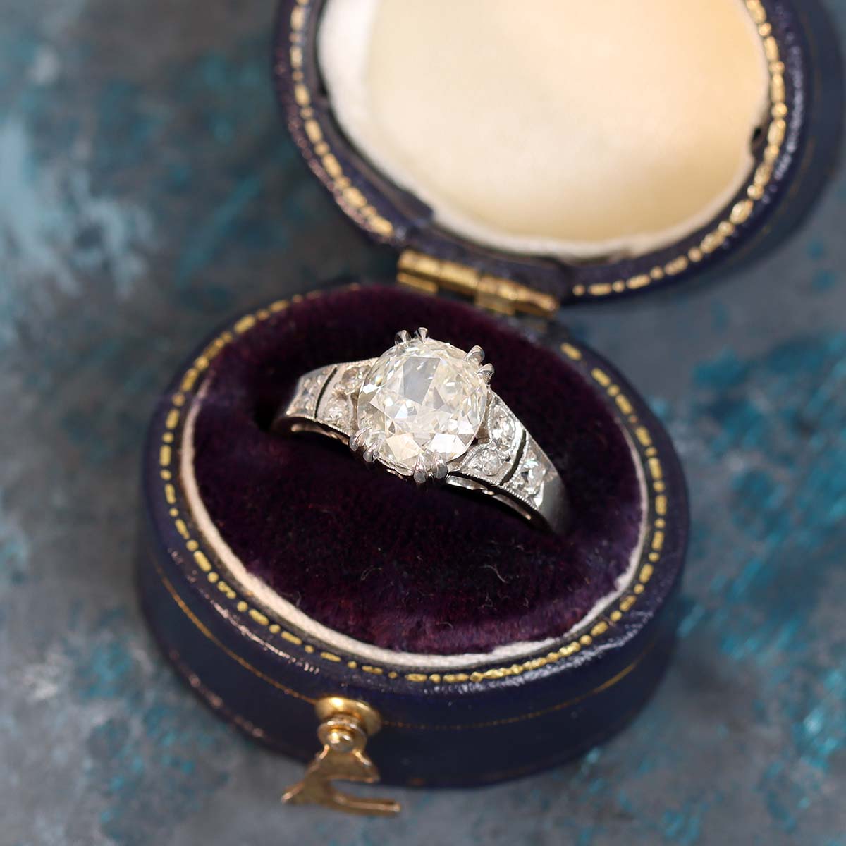 Art Déco Cushion Cut Diamond Engagement Ring #VR220310-2