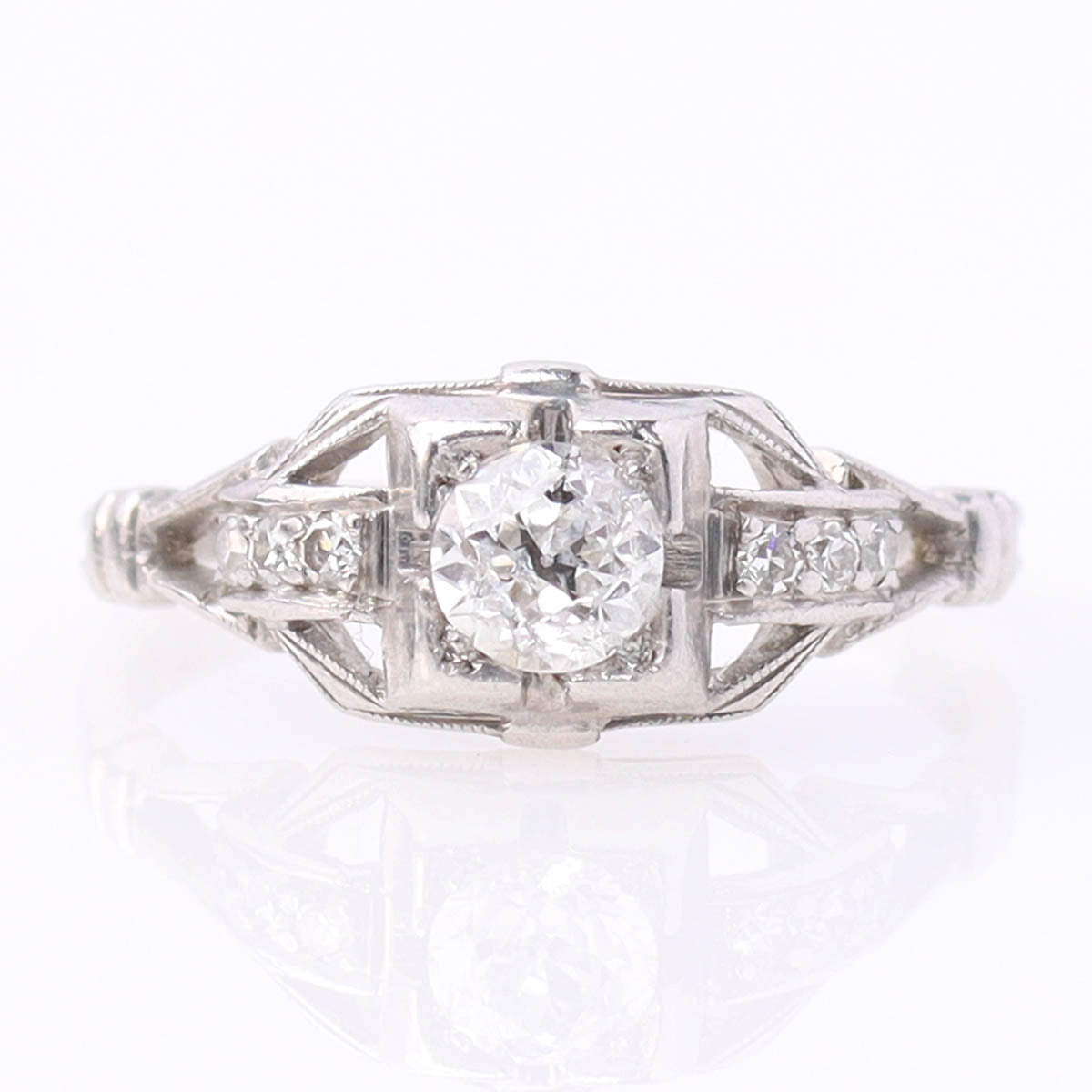 1920s Platinum & Old European Cut Diamond Engagement Ring #VR537-03