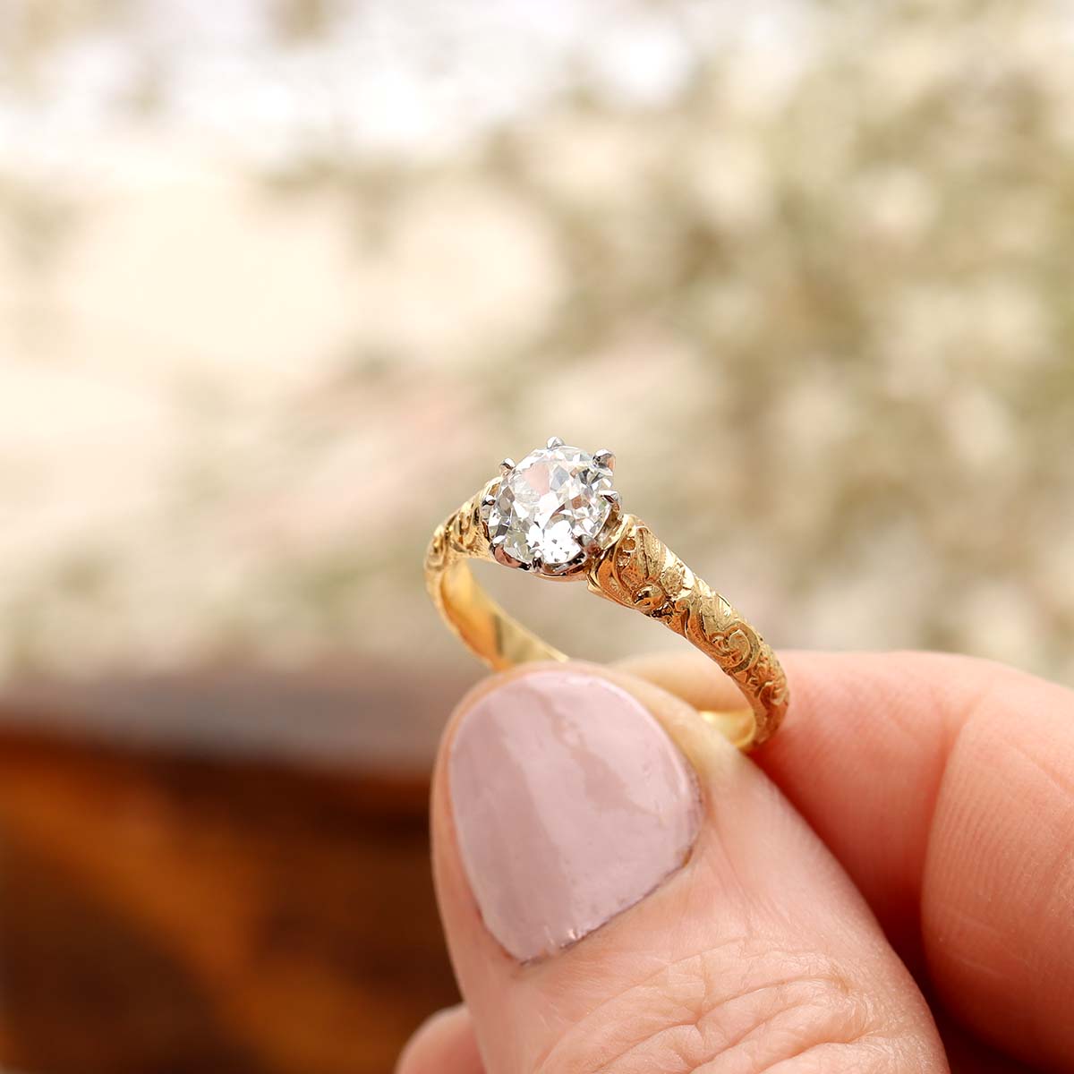 Replica Art Nouveau Engagement Ring with Old Mine Diamonds #2506-1 Default Title