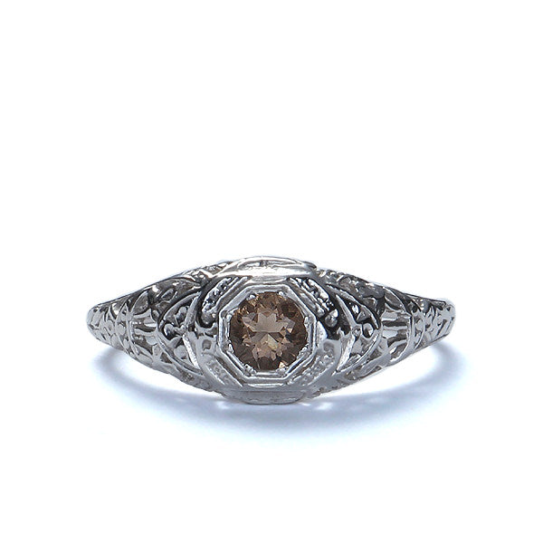 Replica Filigree engagement ring set with a Smoky Brown Quartz #455945 - Leigh Jay & Co.