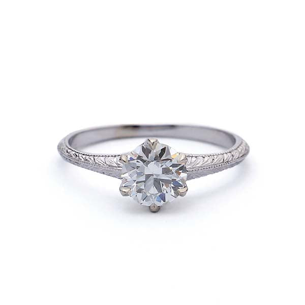 Hand Engraved Edwardian Inspired Solitaire Engagement ring #3233HE-7 - Leigh Jay & Co.