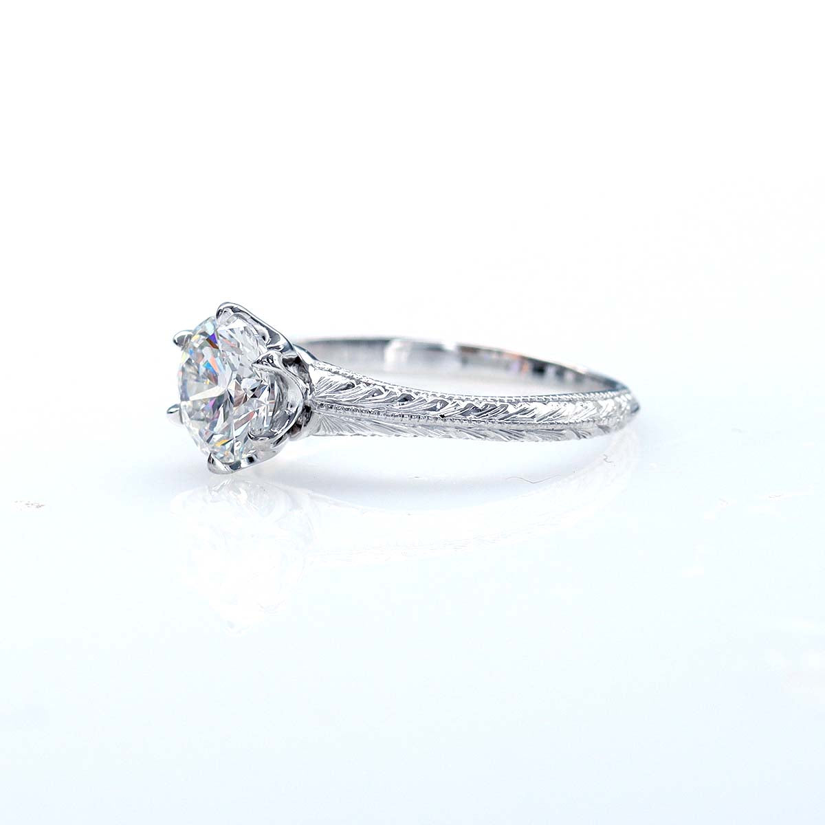 Hand Engraved Edwardian Inspired Solitaire Engagement ring #3233HE-8