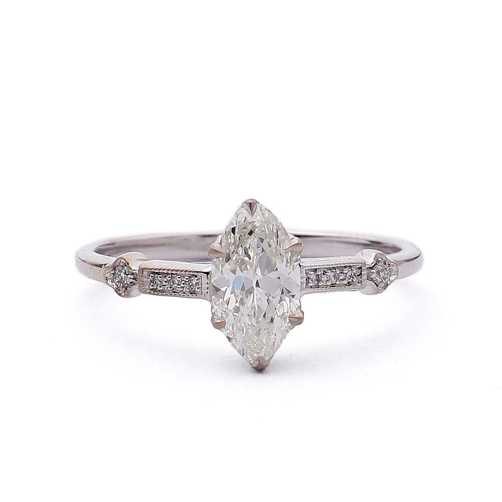 Engagement Ring with Vintage Marquise Diamond #3315-2 - Leigh Jay & Co.