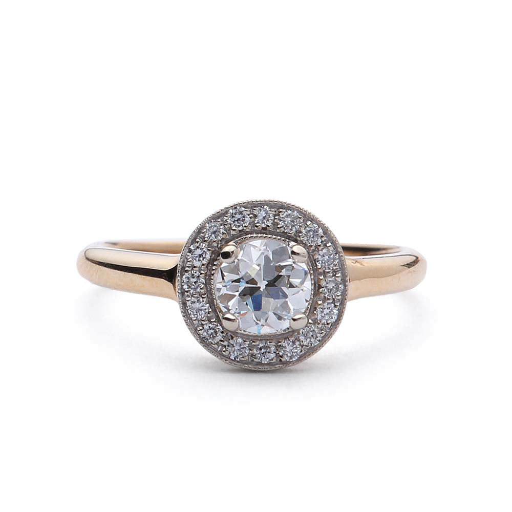 Replica Art Deco "halo" engagement ring set with a vintage diamond #543849 - Leigh Jay & Co.
