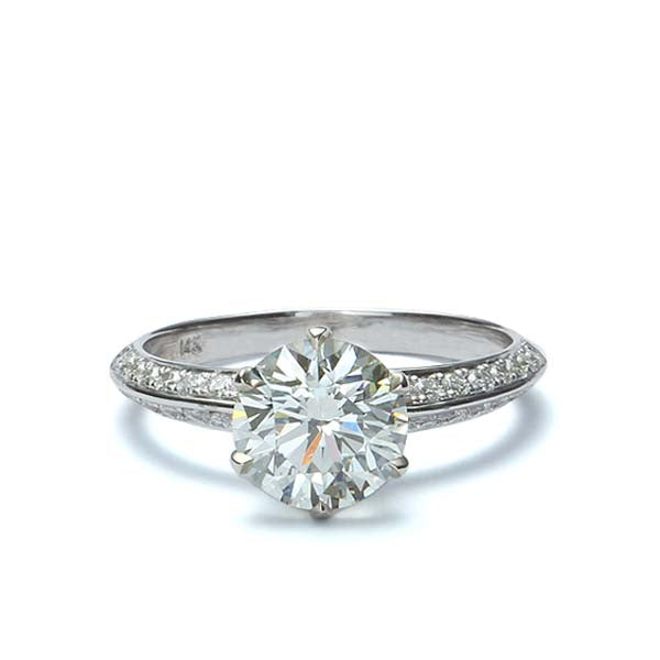 Pave Six prong engagement ring #3430-1 - Leigh Jay & Co.