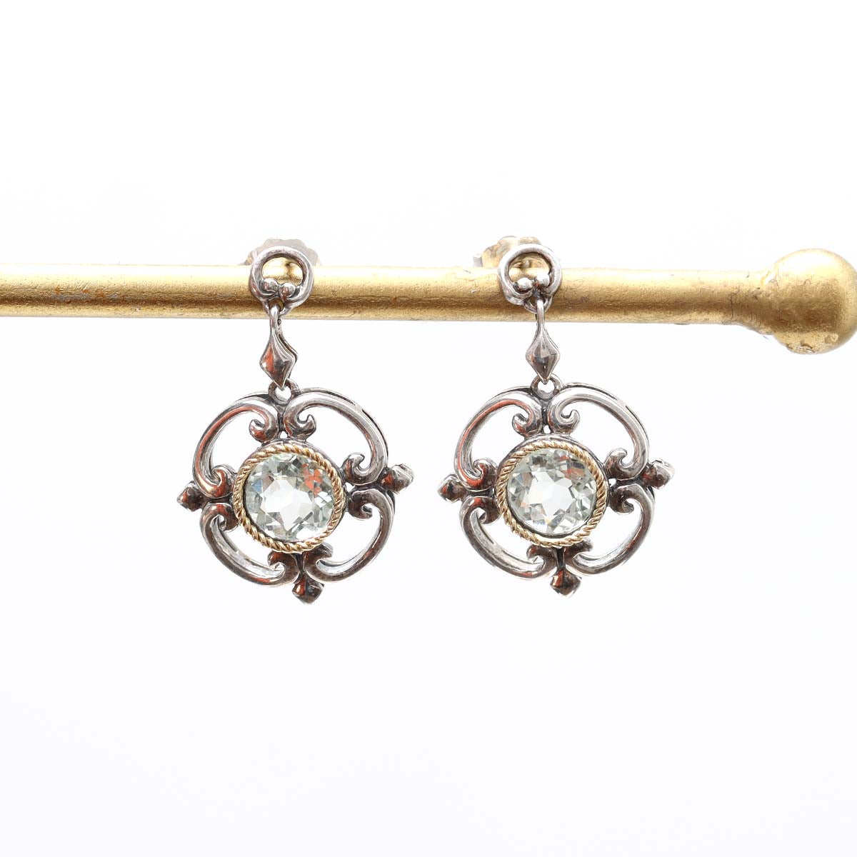 Vintage Inspired Green Amethyst Drop Earrings #8044E-GA