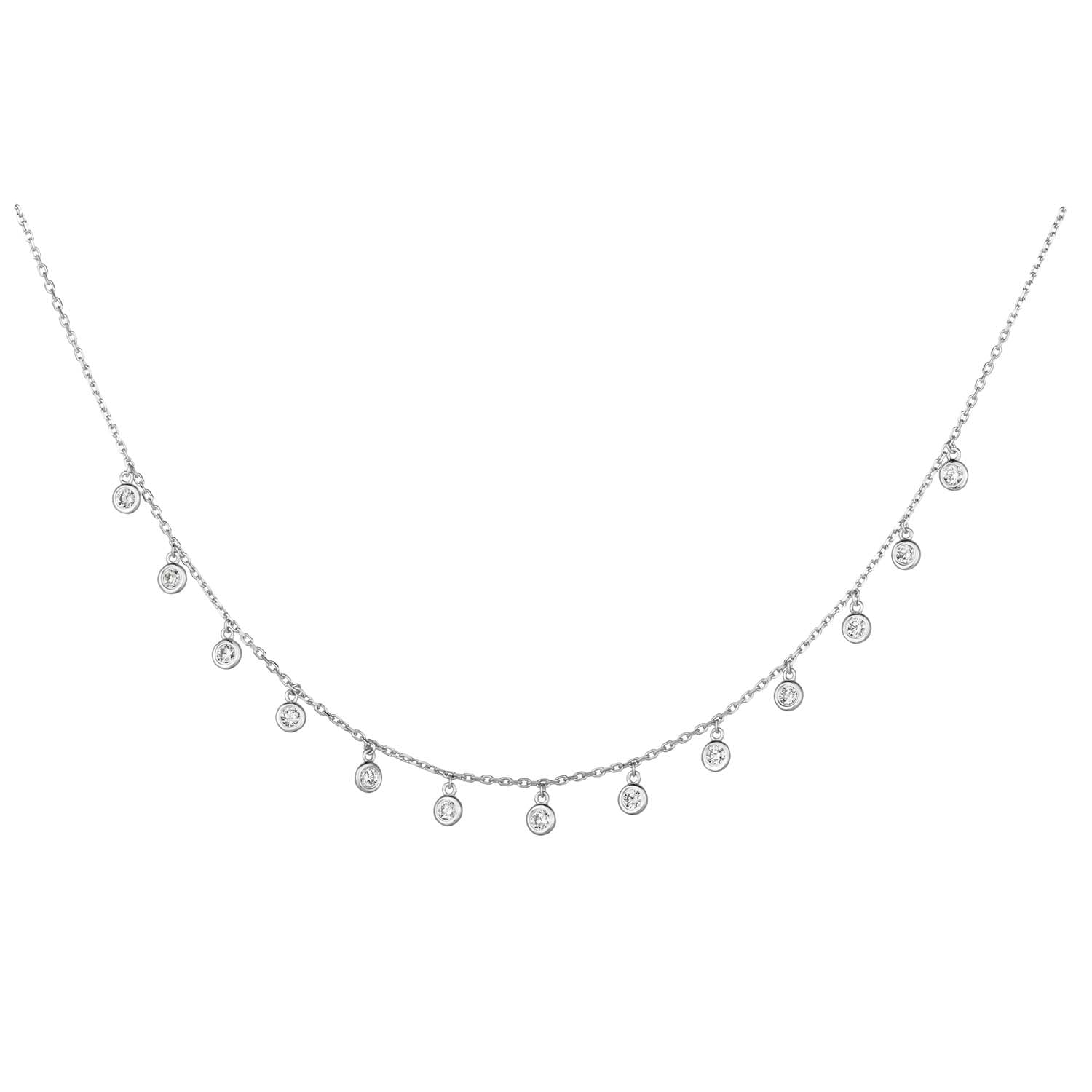 14k White Gold 1/2 ct Diamond Drop Station Necklace #DD14W50