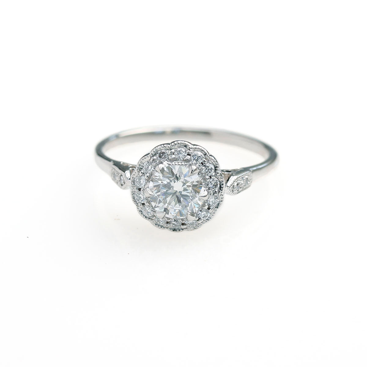 Vintage inspired Diamond Halo Engagement Ring #3306-10 - Leigh Jay & Co.