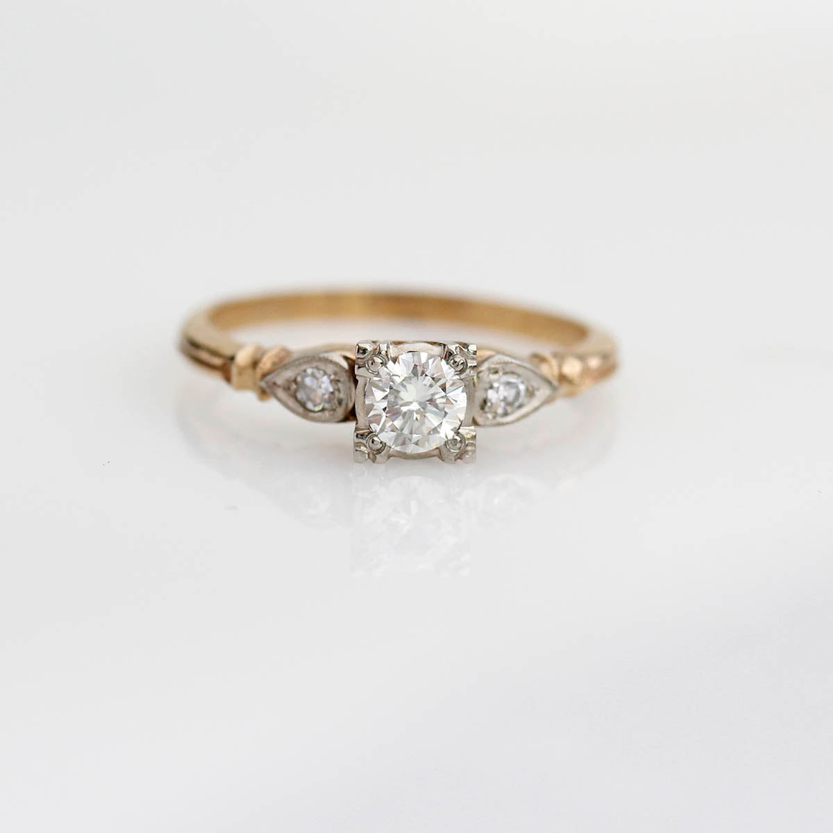 Circa 1940s two tone gold Engagement Ring #R570-09 - Leigh Jay & Co.
