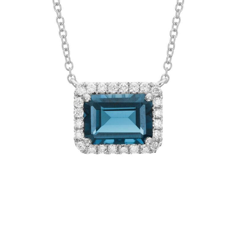 Emerald Cut London Blue Topaz and Diamond Necklace #LN652