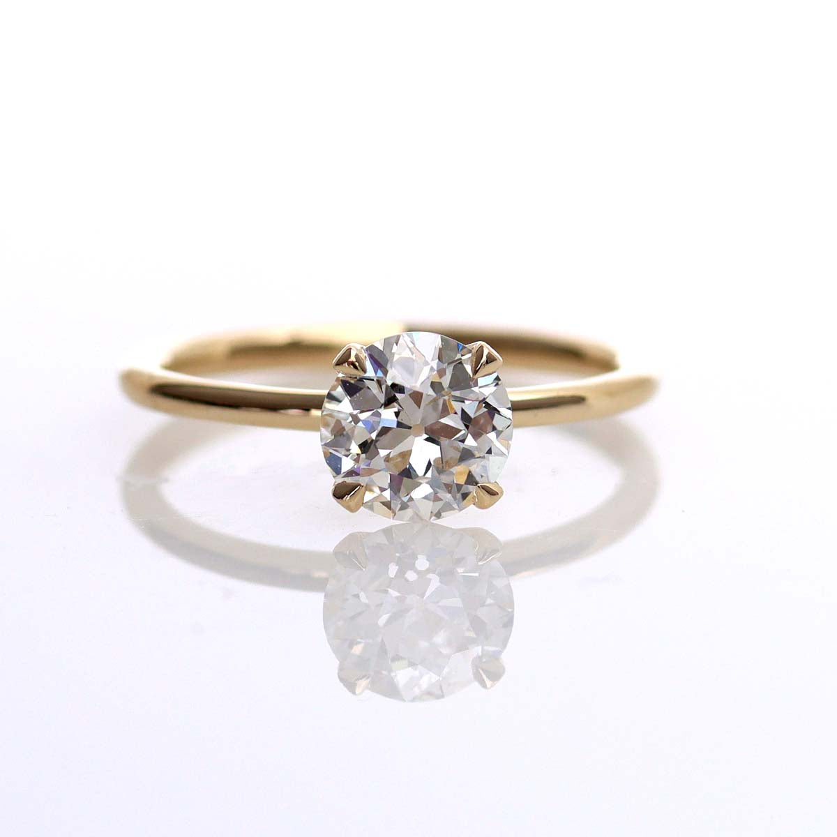 Elegant Four Prong Yellow Gold Old European Cut Diamond Engagement Ring #3605-1