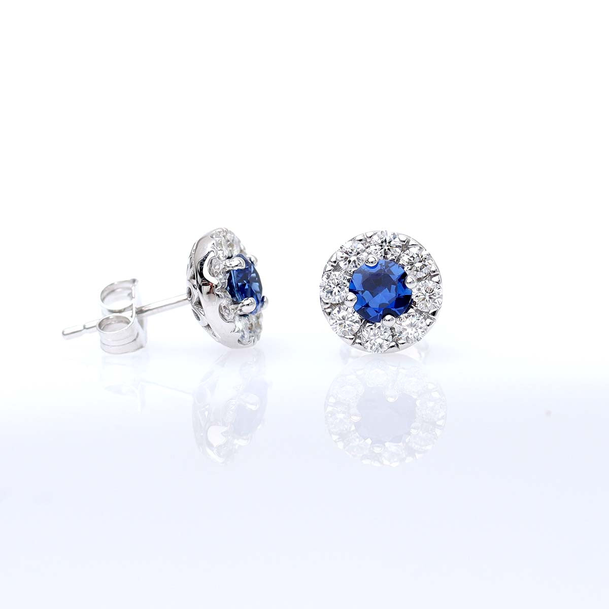 Diamond and Sapphire Halo Earrings #ER3609S