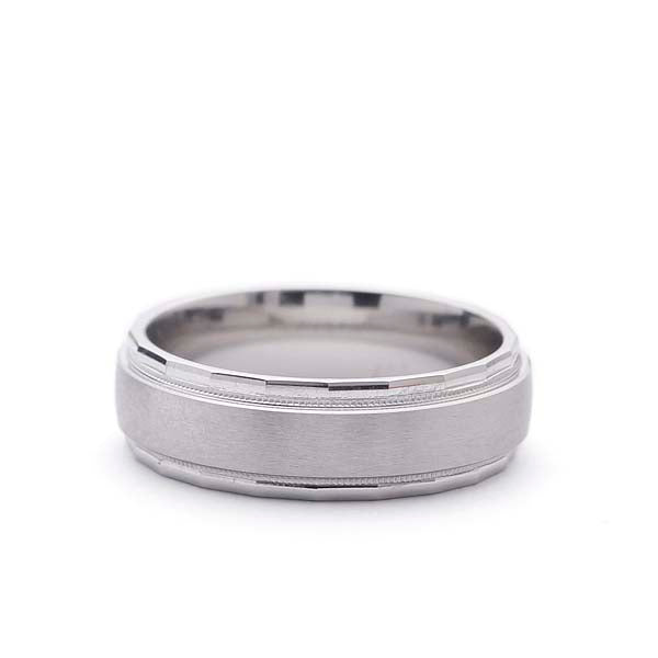 Men's wedding band step patterned edge and millegraine #MB-DC8278 - Leigh Jay & Co.