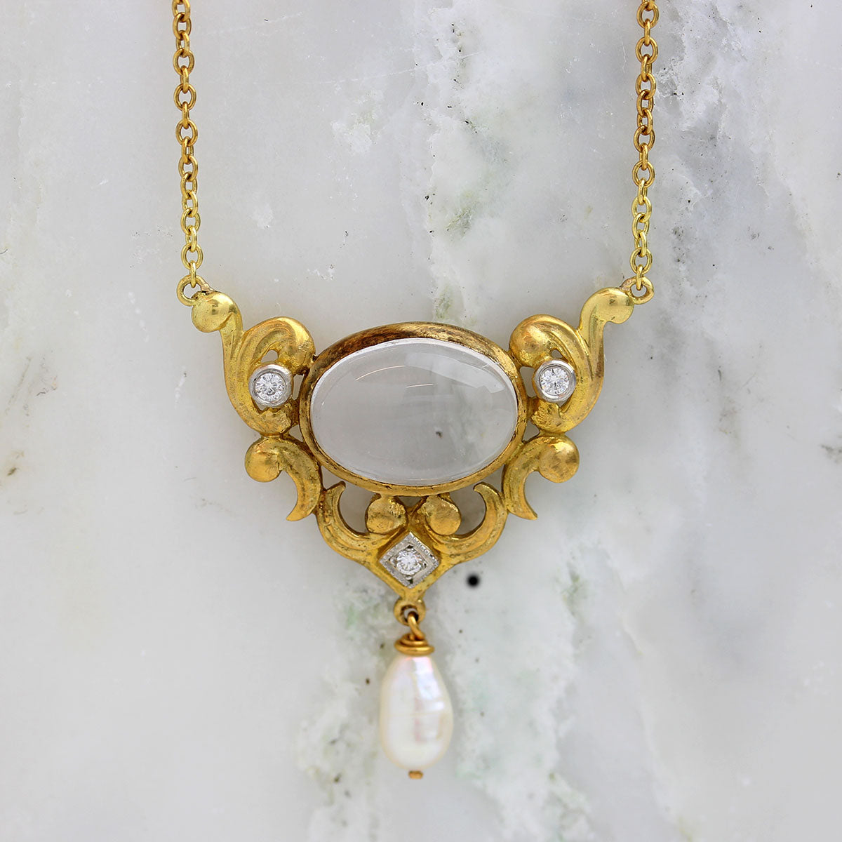 Replica Art Nouveau Pendant necklace set with moonstone #P100-02