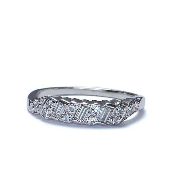 Circa 1950s baguette and round diamond wedding band.  14k white gold #R291-03